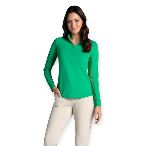 IBKUL Tops - IBKUL Lucky Charm Print Long Sleeve Mock Neck Top Greenh